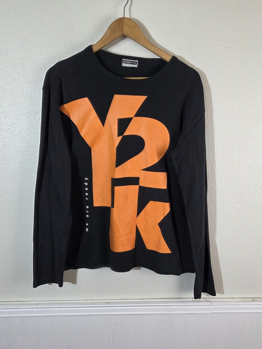 Vintage Y2K Giordano XL Black Long Sleeve Shirt Big Graphic Streetwear Tee